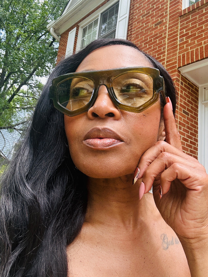 Fashion Oversize  Acrylic Sunglasses -Olive Green