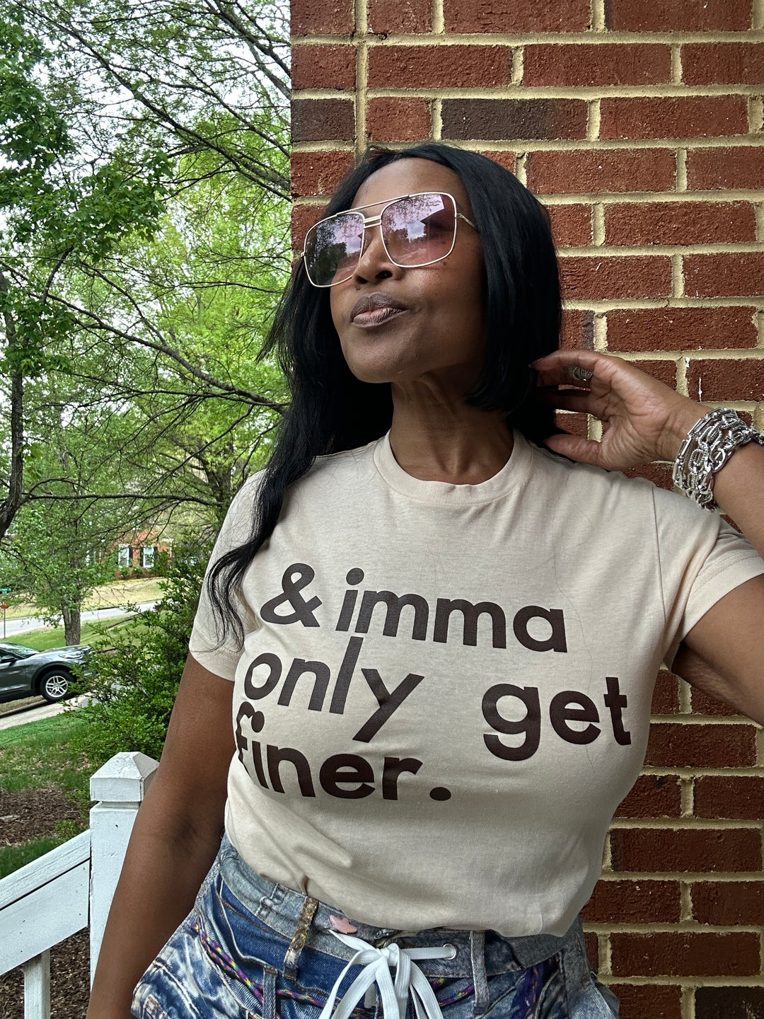 I'ma Only Get Finer Tee - Tan with Brown letters