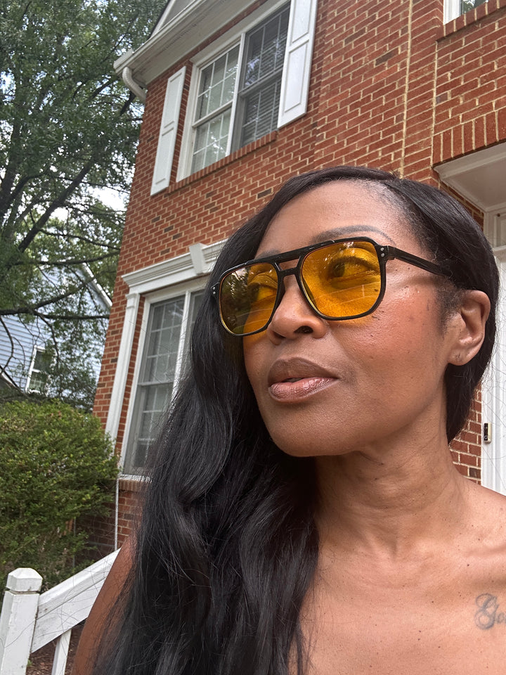 Everyday Unisex Avaiator Sunglasses -Black with Yellow Lens