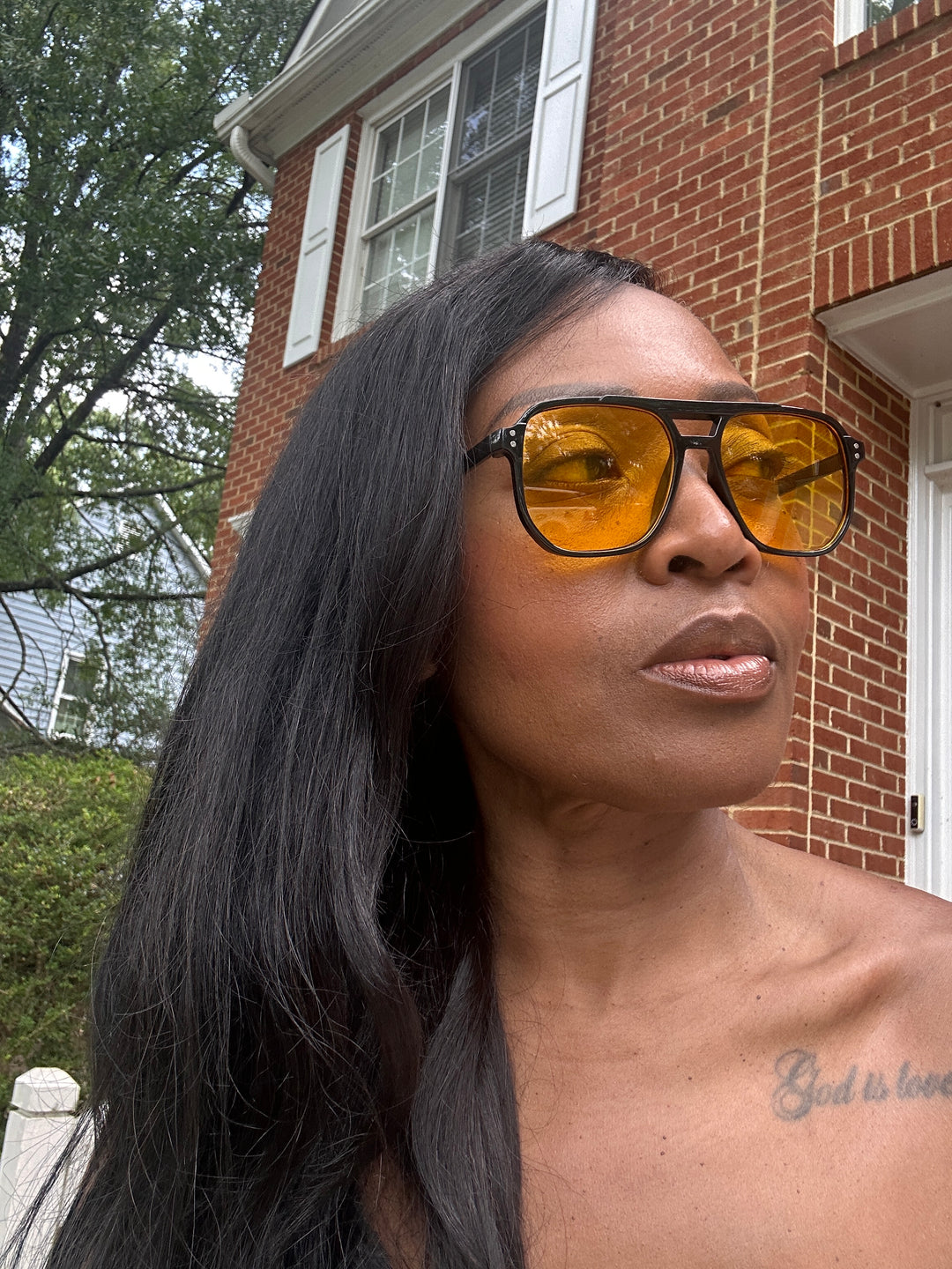 Everyday Unisex Avaiator Sunglasses -Black with Yellow Lens