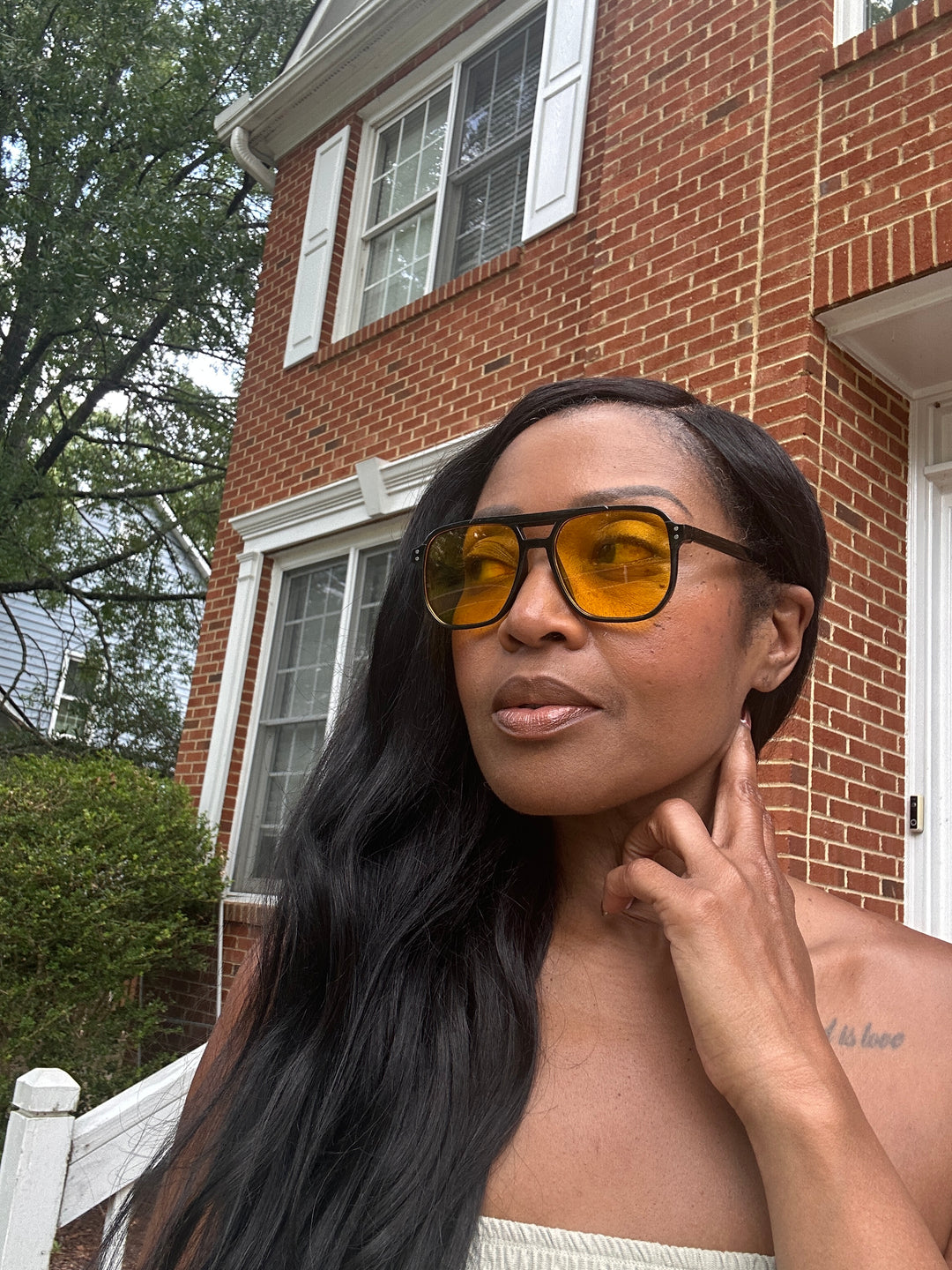 Everyday Unisex Avaiator Sunglasses -Black with Yellow Lens