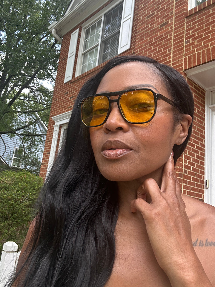 Everyday Unisex Avaiator Sunglasses -Black with Yellow Lens