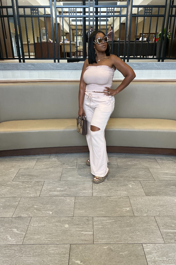 Summer Essentials Stretch Gauze Adjustable Tube Top - Blush Pink