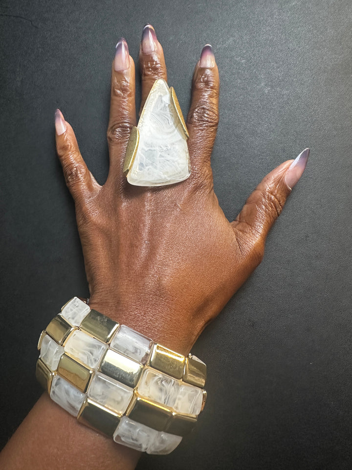 Clear and Gold Stretch Cuff Bracelet
