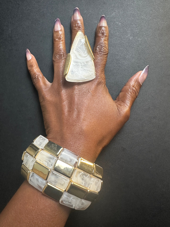 Clear and Gold Stretch Cuff Bracelet
