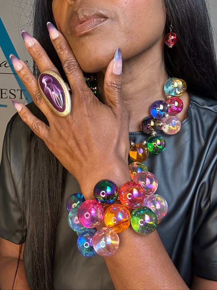 Beauty and Baubles Chunky Fashion Cluster Necklace - Multi Color