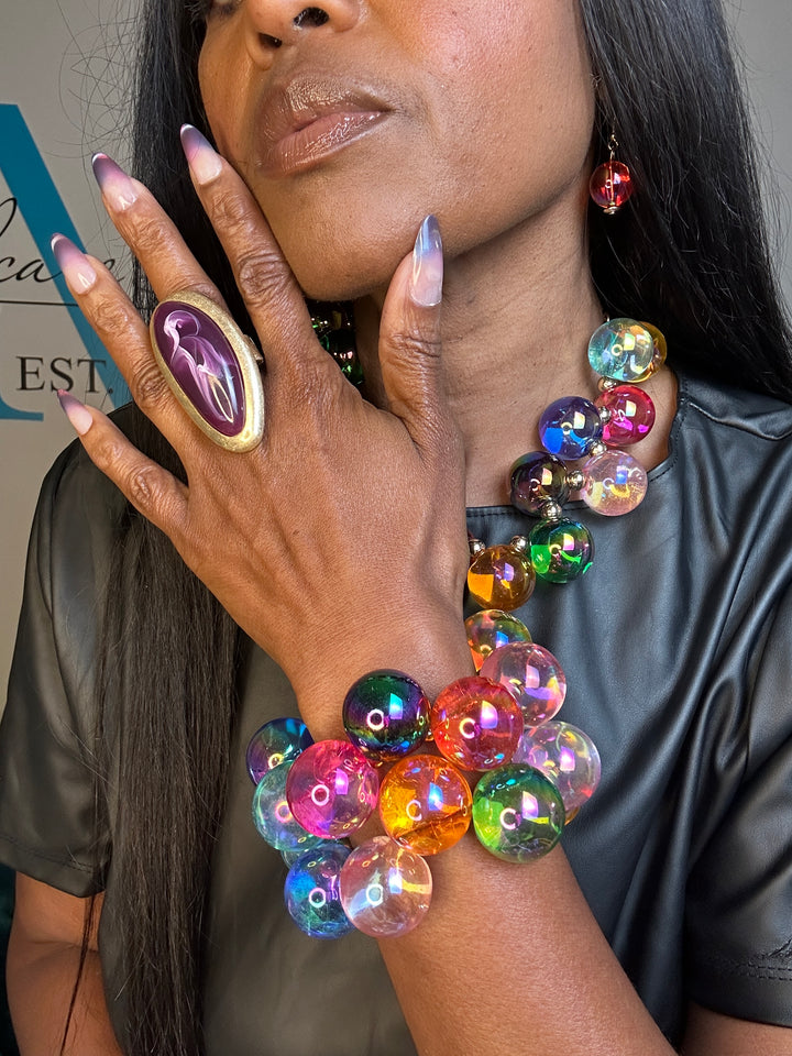 Beauty and Baubles Chunky Fashion Cluster Necklace - Multi Color