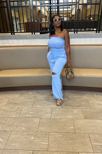 Summer Essentials Stretch Gauze Adjustable Tube Top - Spring Blue