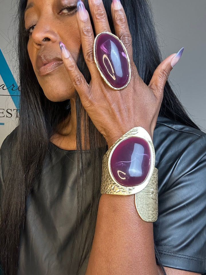 Eclipse Hammered Hinged Bangle Bracelet -  Purple
