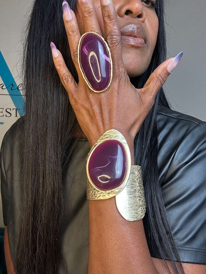 Eclipse Hammered Hinged Bangle Bracelet -  Purple