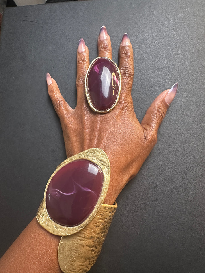 Eclipse Hammered Hinged Bangle Bracelet -  Purple