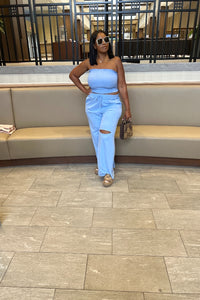 Summer Essentials Stretch Gauze Adjustable Tube Top - Spring Blue