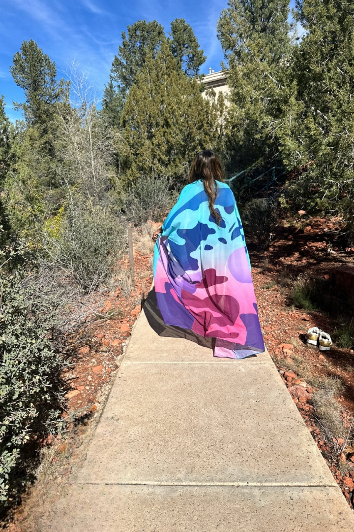 Palm Springs Kimono | Open Front Long Kimono -Aqua Blue Hot Pink  Blend Ships 3/20