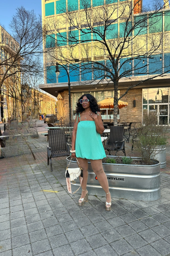 Spring Bloom Bubble hem dress - Mint Blue