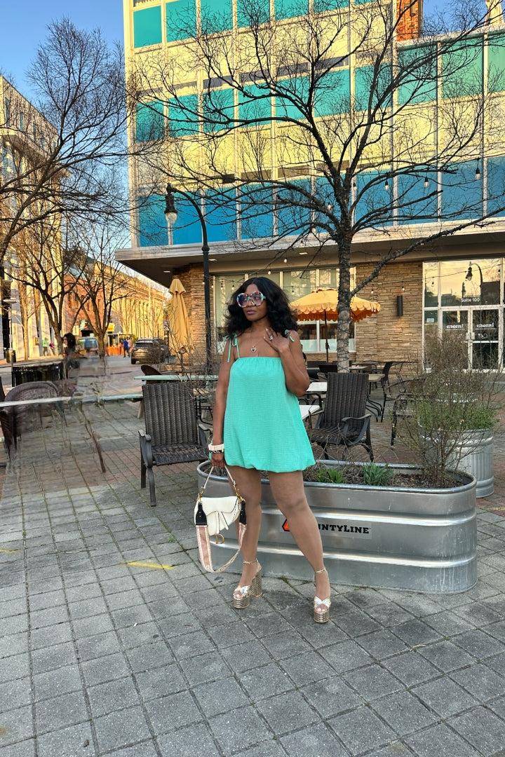 Spring Bloom Bubble hem dress - Mint Blue