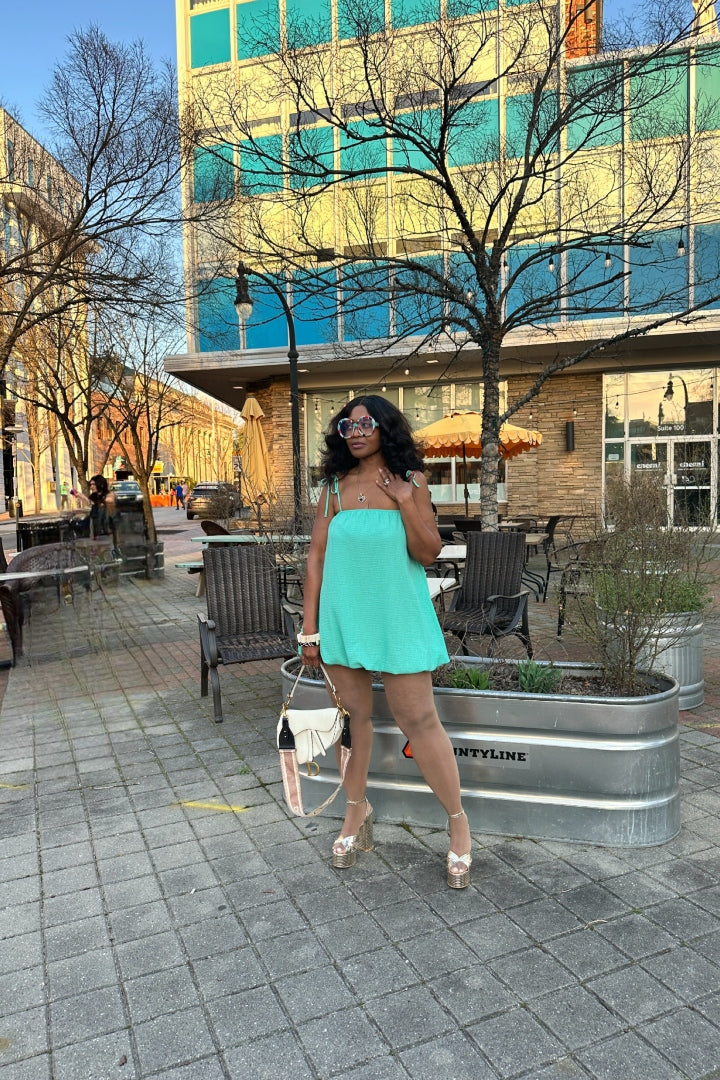 Spring Bloom Bubble hem dress - Mint Blue