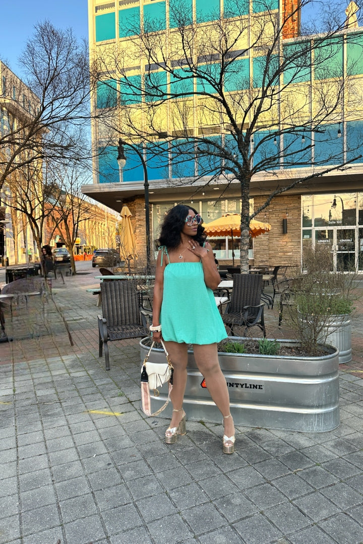 Spring Bloom Bubble hem dress - Mint Blue