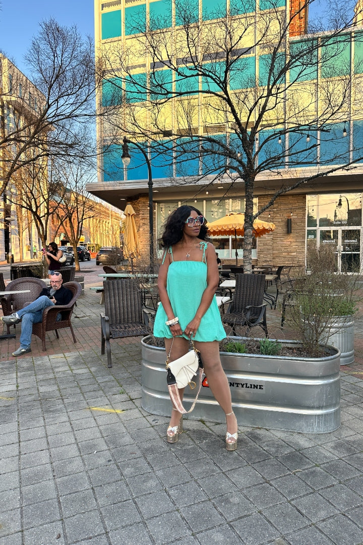 Spring Bloom Bubble hem dress - Mint Blue