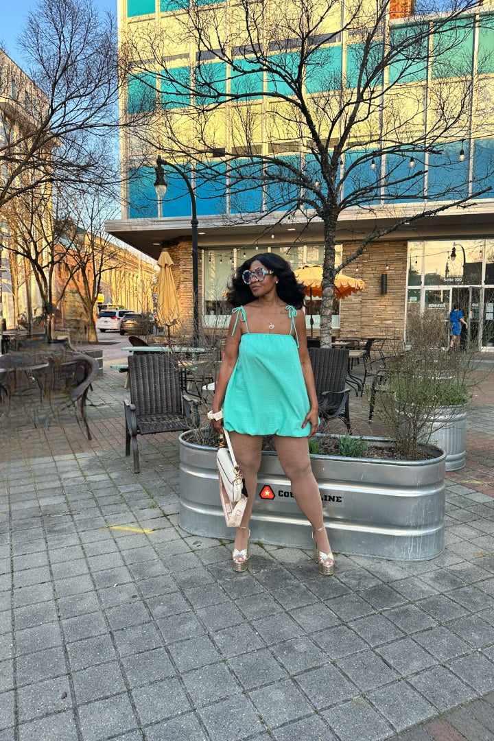 Spring Bloom Bubble hem dress - Mint Blue