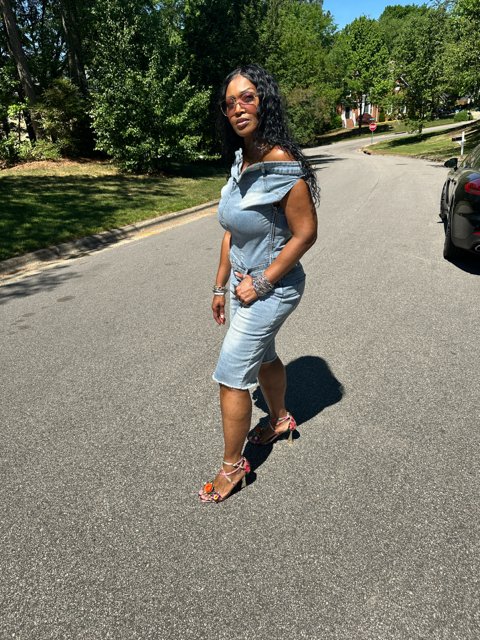 Chill Saturday Stretch  Denim Off the shoulder short romper