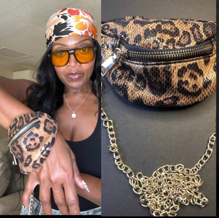 Leopard mini crossbody/wristlet/top handle bag with strap