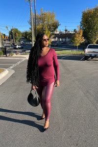 Faux Leather Leggings - Dark Burgundy