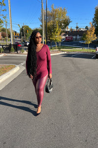 Faux Leather Leggings - Dark Burgundy