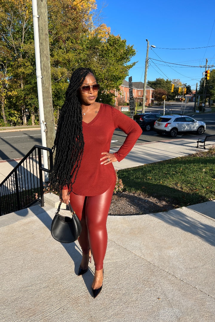 Fall Faux Leather Leggings Only- Cinnamon Spice Rust