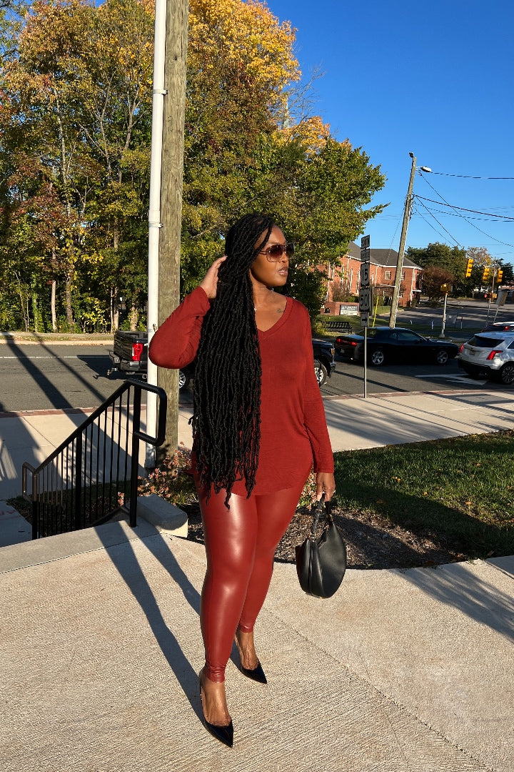 Fall Faux Leather Leggings Only- Cinnamon Spice Rust