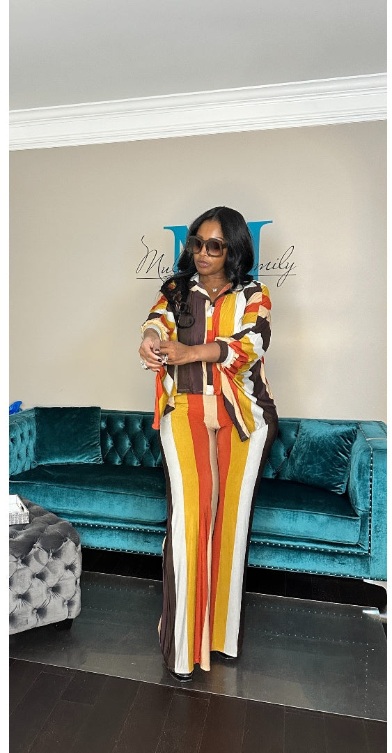 Rich Auntie Multi Color Stripe 2 pc wide legged pant set