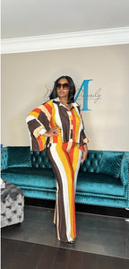 Rich Auntie Multi Color Stripe 2 pc wide legged pant set
