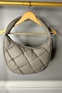 Faux Leather Hobo Weaved Purse - Dove Grey