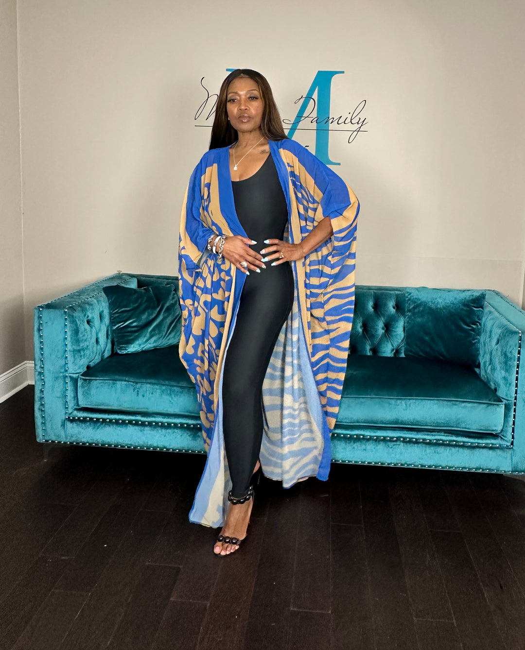 Sedona Open Front Kimono Long Kimono - Black and White Trim Ships 6/12