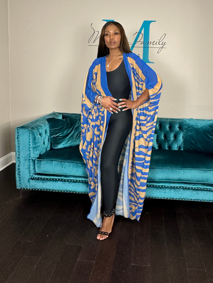 Sedona Open Front Kimono Long Kimono - Black and White Trim Ships 6/12
