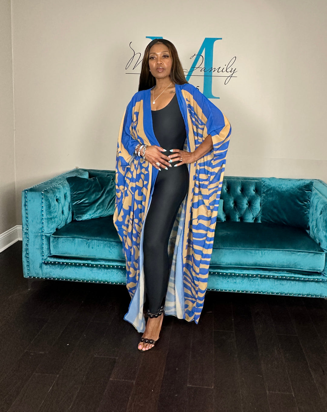 Sedona Open Front Kimono Long Kimono - Black and White Trim Ships 6/12