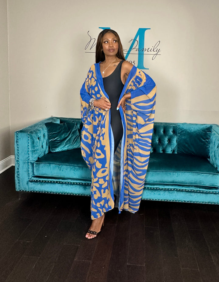 Sedona Open Front Kimono Long Kimono - Black and White Trim Ships 6/12