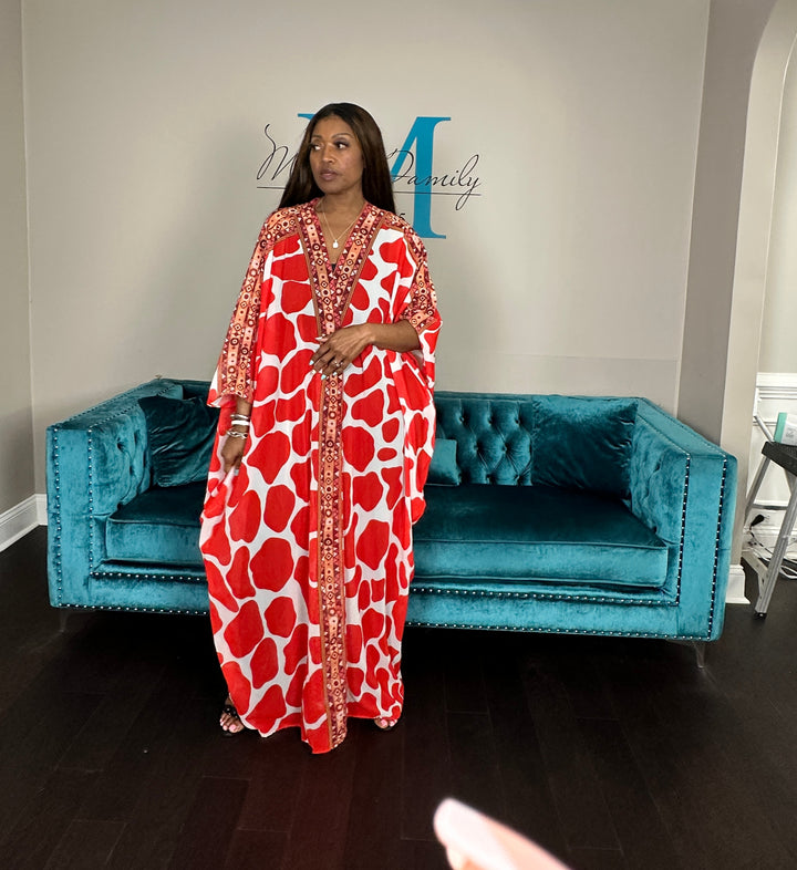 Amsterdam Satin Open Front Kimono Long Kimono - Red White Blend Ships 6/12