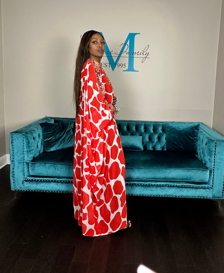 Amsterdam Satin Open Front Kimono Long Kimono - Red White Blend Ships 6/12