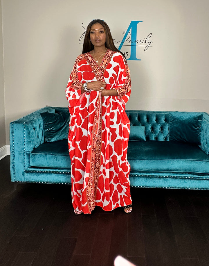 Amsterdam Satin Open Front Kimono Long Kimono - Red White Blend Ships 6/12