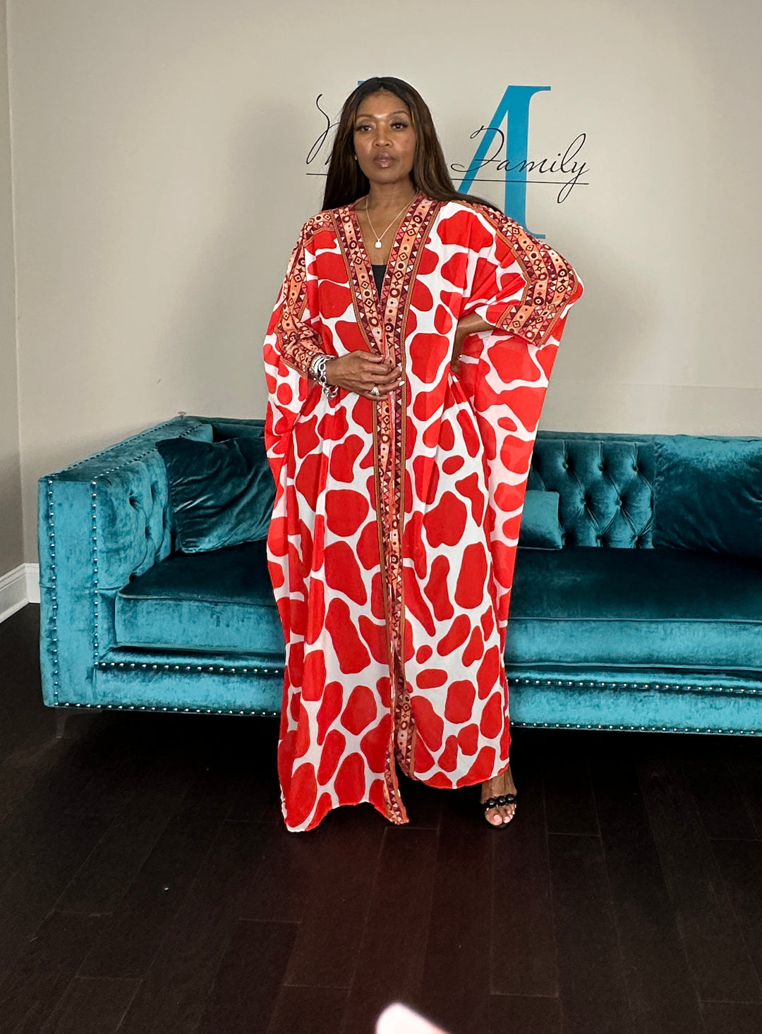 Amsterdam Satin Open Front Kimono Long Kimono - Red White Blend Ships 6/12