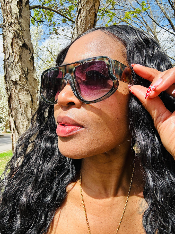 Fashion Camo print Oversize Sunglasses - Olive Black Brown Blend