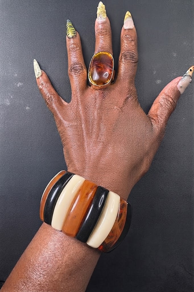 Stretch Dimensional Bracelet  - Amber White Black Blend
