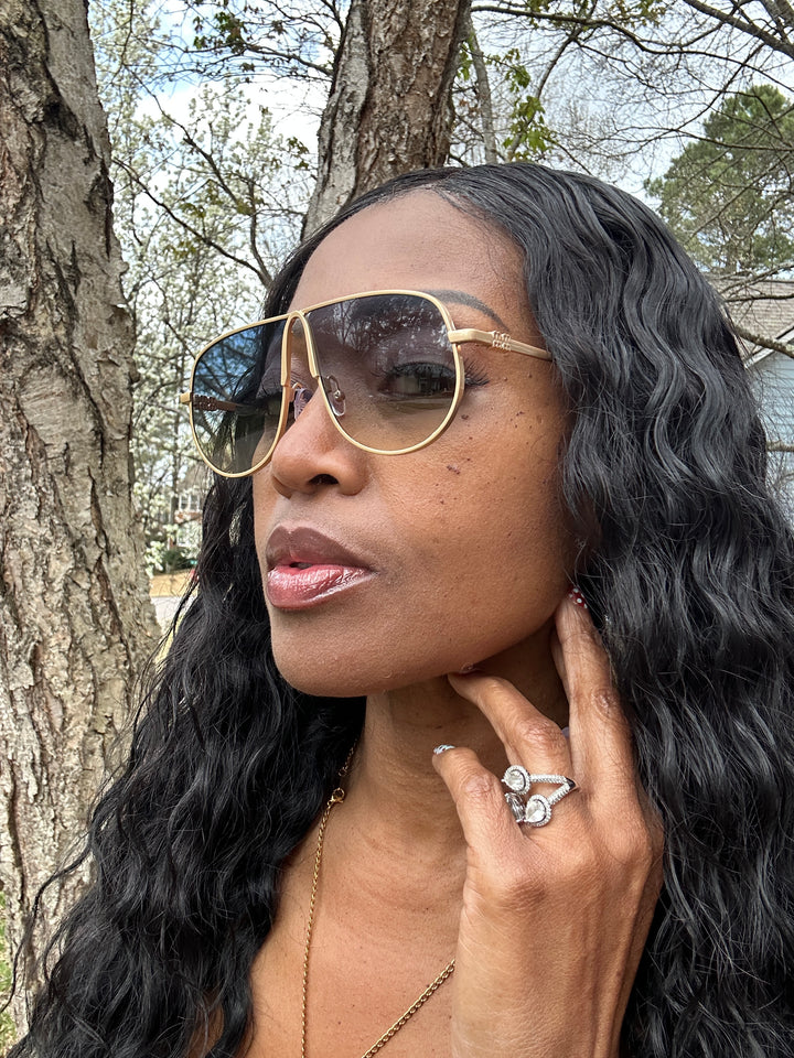 Fashion Gold Aviator Oversize Sunglasses - Gold Black