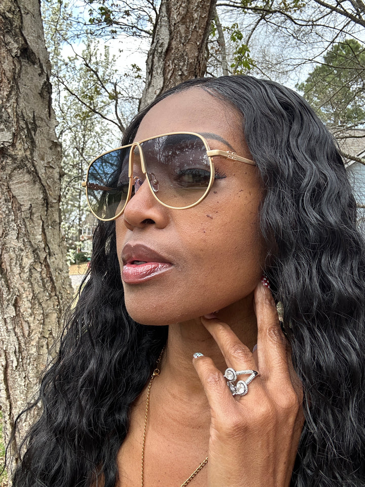 Fashion Gold Aviator Oversize Sunglasses - Gold Black