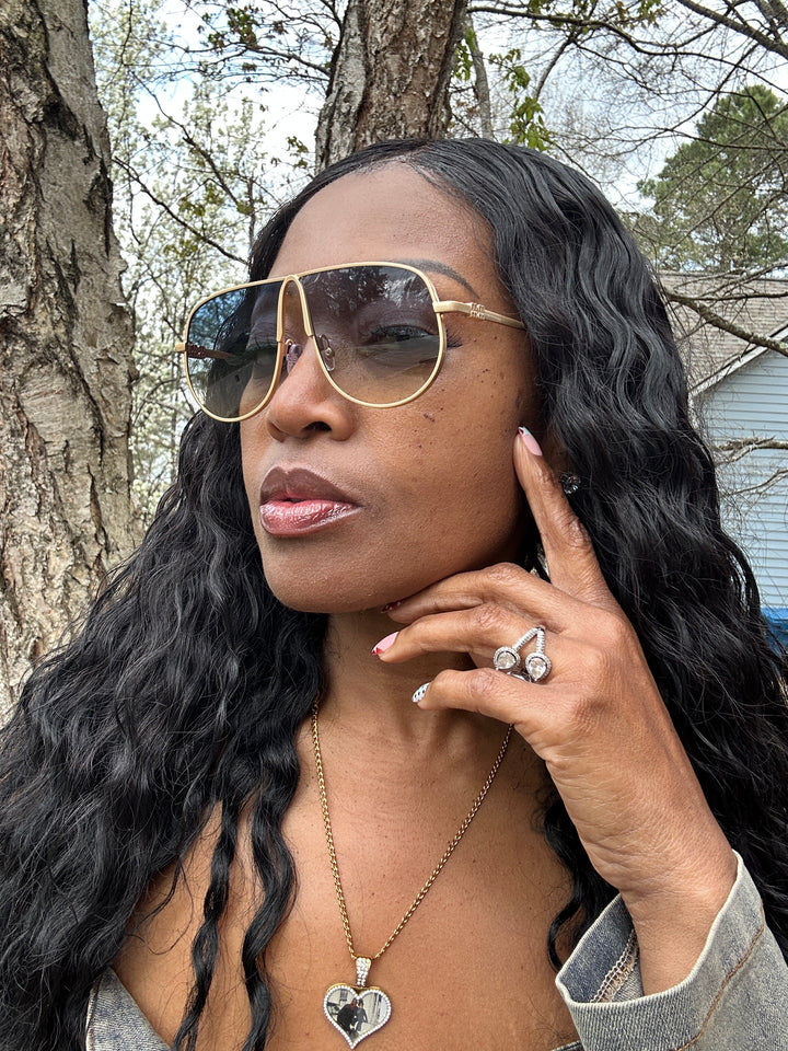 Fashion Gold Aviator Oversize Sunglasses - Gold Black