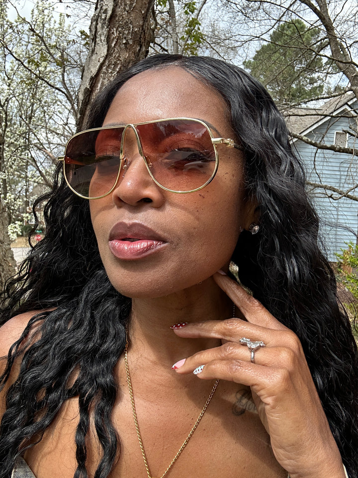 Fashion Gold Aviator Oversize Sunglasses - Gold Metal Brown lens