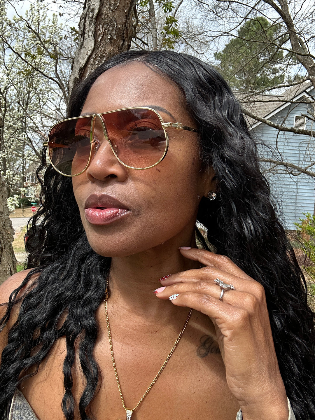 Fashion Gold Aviator Oversize Sunglasses - Gold Metal Brown lens