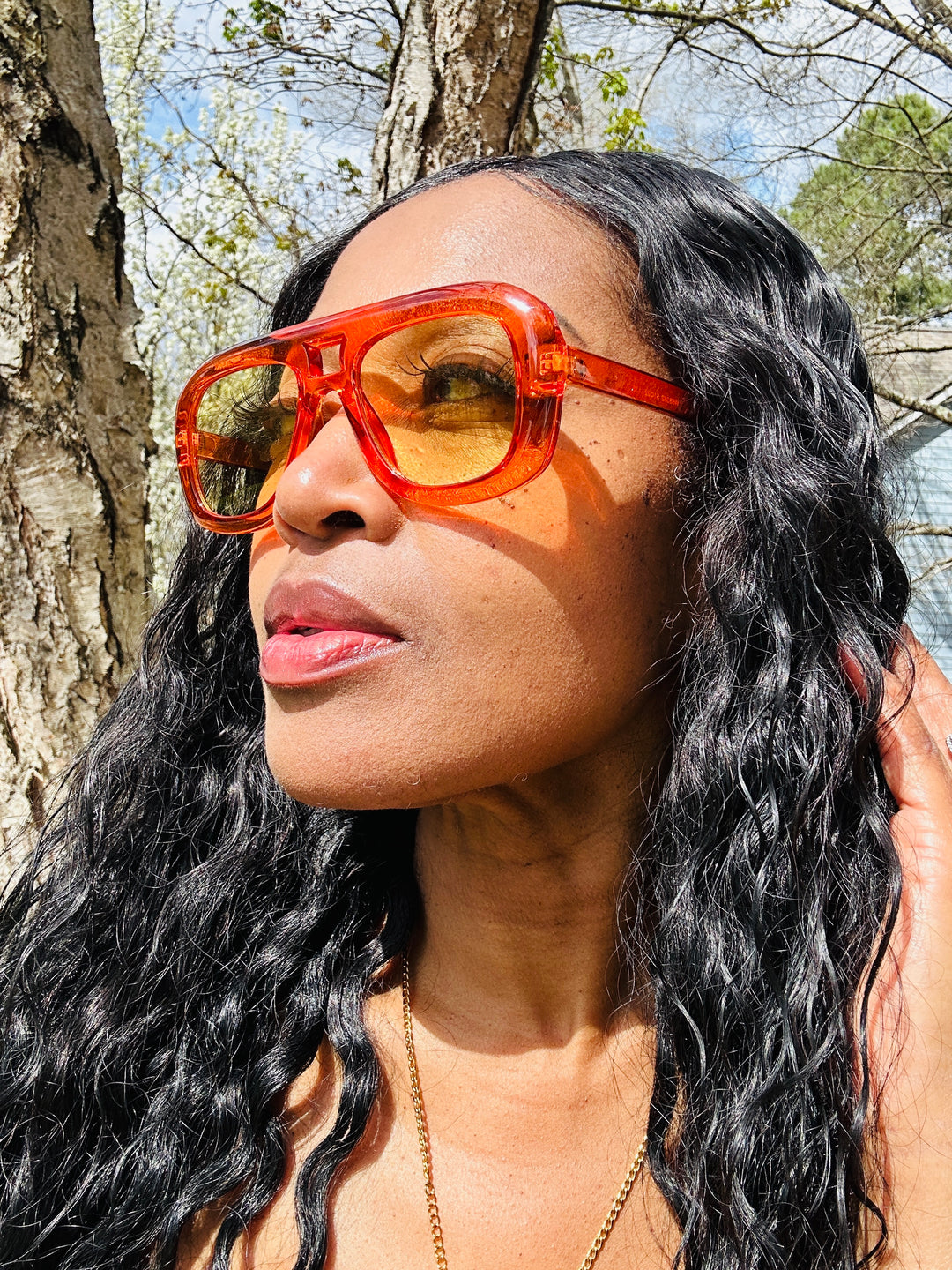 Fashion Orange Oversize Sunglasses - Orange Acrylic