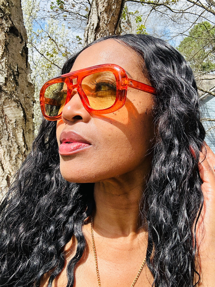 Fashion Orange Oversize Sunglasses - Orange Acrylic