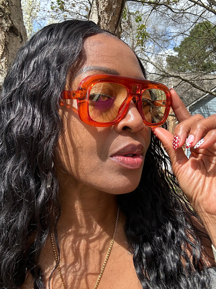 Fashion Orange Oversize Sunglasses - Orange Acrylic